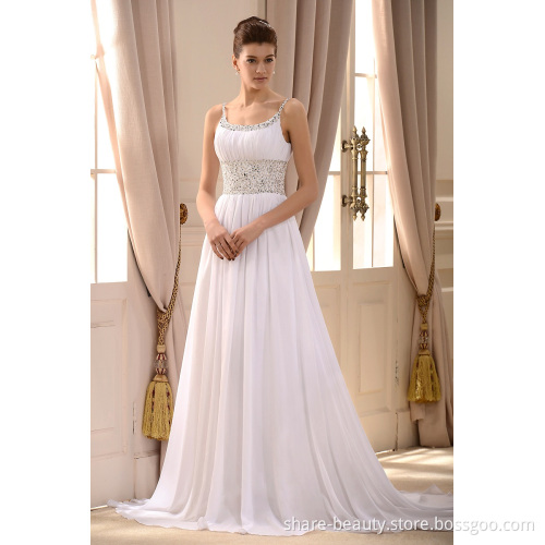 No Risk Shopping 2013 New a Line Spaghetti Strap Floor Length Sweep/Brush Train Beaded Appliques Ivory Chiffon Evening Dresses